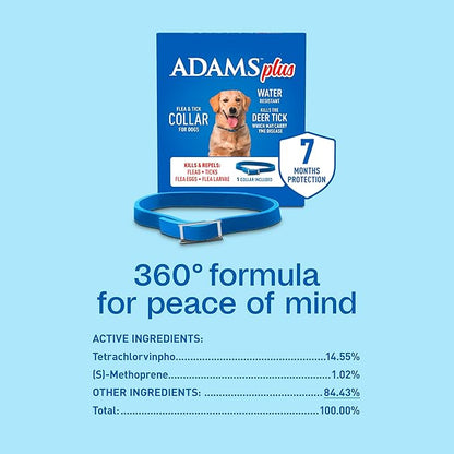 ADAMS Plus Flea & Tick Collar for Large Dogs, Flea Collar for 7-Month Prevention, Adjustable Collar Fits Large Dogs & Puppies, Kills Fleas & Ticks, 1 Count
