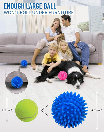 Pweituoet 4.5” Heavy Duty Squeaky Dog Balls for Medium Large Dogs, Dog Toys for Aggressive Chewers, Spike Ball Toys for Clean Teeth and Training(2 Pack) (4.5" red and Blue)