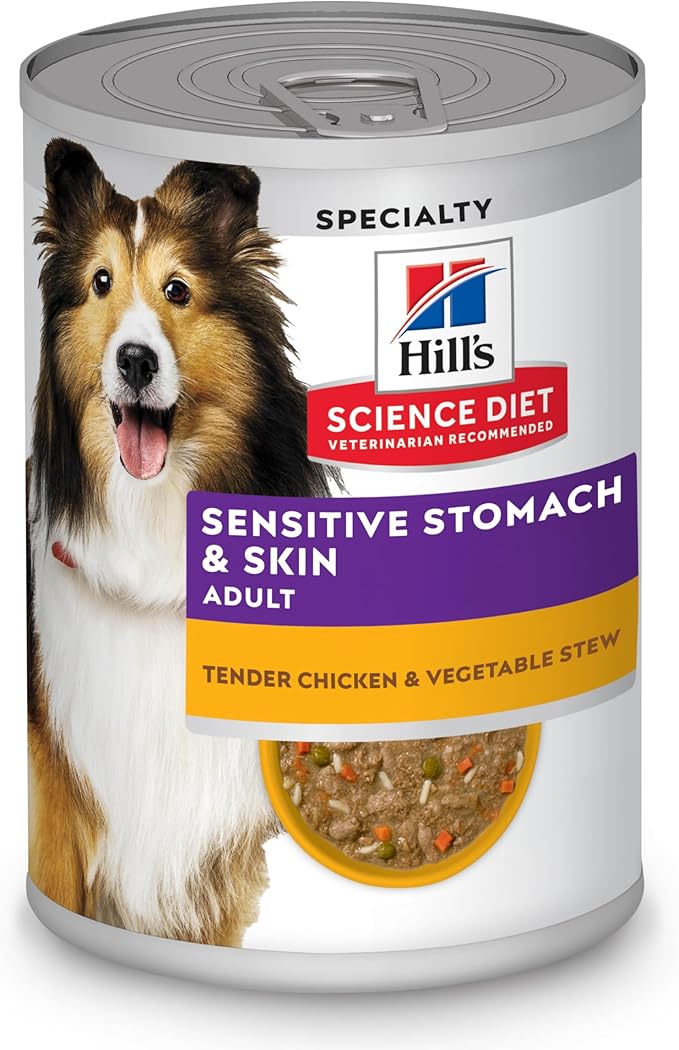 Hill's Science Diet Adult Sensitive Stomach & Skin Wet Dog Food, Chicken & Vegetable Stew, 12.5 oz. Cans, 12-Pack
