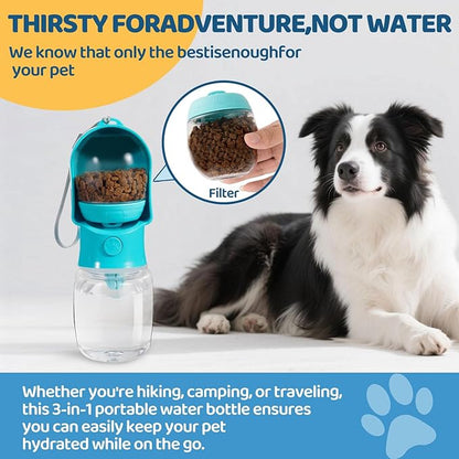 Dog Water Bottle with Food Storage Compartment Portable Pet Dispenser Dogs Stuff Water Bottle Puppy Supplies Portable Travel Dogs Bowls Dog Accessories for Walking and Hiking