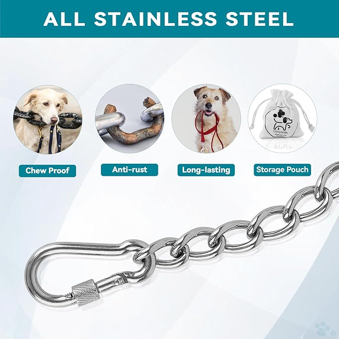 Dog Collar Safety Clip, Chew Proof Prong Collar Double Ended Backup Clasp Stainless Steel, Heavy Duty Dog Chain Leash Connector for Harness, Pinch, Gentle Lead with Carabiner, 8in