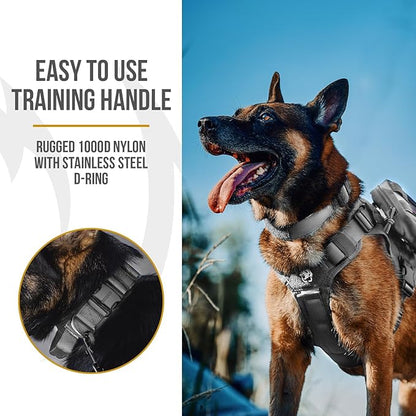 OneTigris Tough Dog Collars, Tactical Dog Collar with Handle, Milltary Adjustable Dog Collar with Heavy Duty Metal Buckle for Training (Medium,Gray)