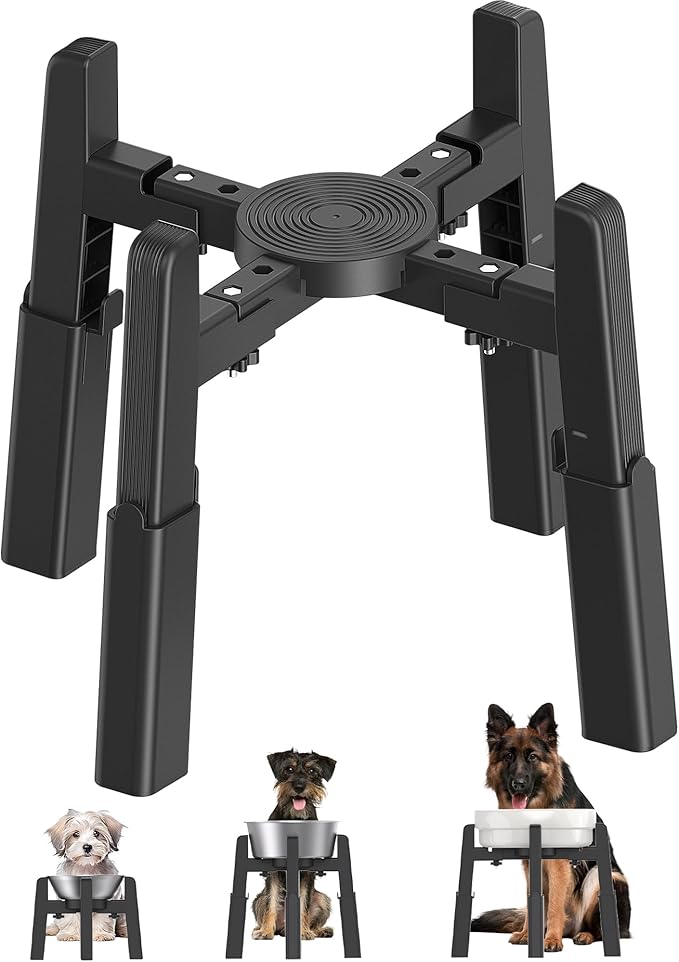 CZPET Dog Bowl Stand with Adjustable Height and Width [Stand Only], Elevated Pet Water & Food Feeder for Medium & Large Dogs, Stable and Anti-Slip Raied Bowl