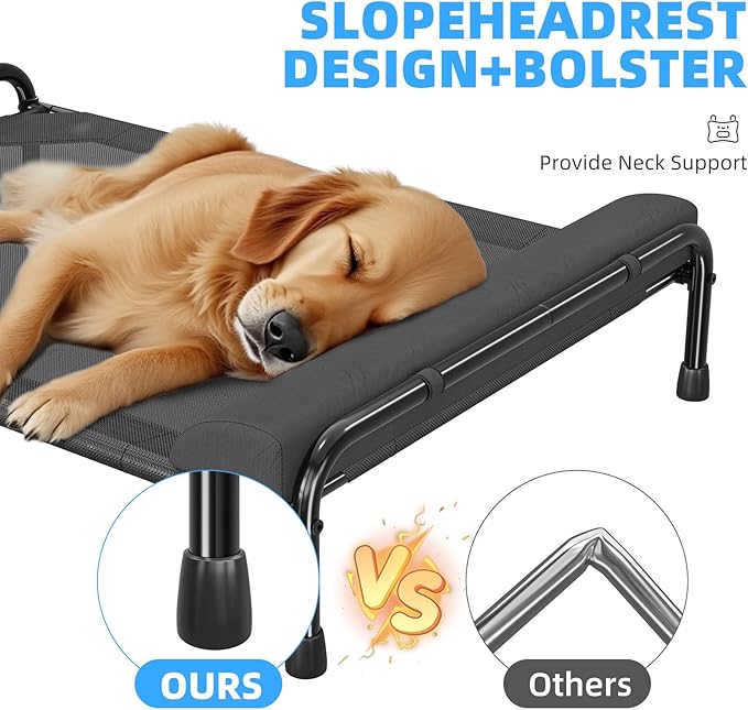 Simple Trending Elevated Dog Bed for Large Dogs, Cooling Raised Pet Cot with Bolster, Breathable Outdoor Couch Bed, 44.5" x 31", Black