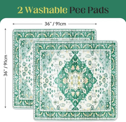 Washable Pee Pads for Dogs 2 Pack Reusable Puppy Training Pads 36"x36" Super Absorbent Waterproof Dog Training Pads, Non-Slip Potty Pads Whelping Pads Litter Mat Pet Supplies - Green Medallion