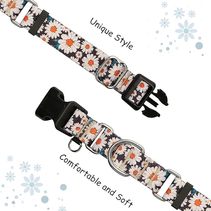 Martingale Collar for Dogs Flower Dog Collars with Quick Release Buckle Adjustable Nylon Soft Dog Collar for Large Dogs, Daisy