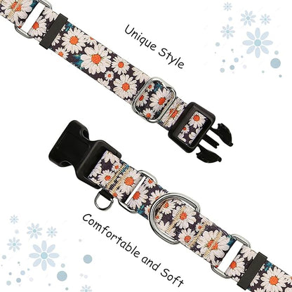 Martingale Collar for Dogs Flower Dog Collars with Quick Release Buckle Adjustable Nylon Soft Dog Collar for Large Dogs, Daisy