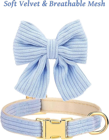 Dog Collar and Leash Set with Bowtie, Girl Dog Collars Metal Buckle Adjustable for Small Medium Dogs (Blue, S: Neck 10"-16" Leash 5 FT)