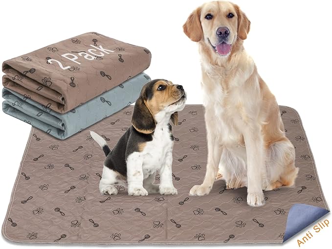 Peepeego 2Pack 36x36 Dog Pads Washable and Free Dog Comb, Reusable Puppy Pads with Fast Absorbent, Waterproof, Non Slip Incontinence Pads for Training, Whelping, for Playpen, Crate, Kennel