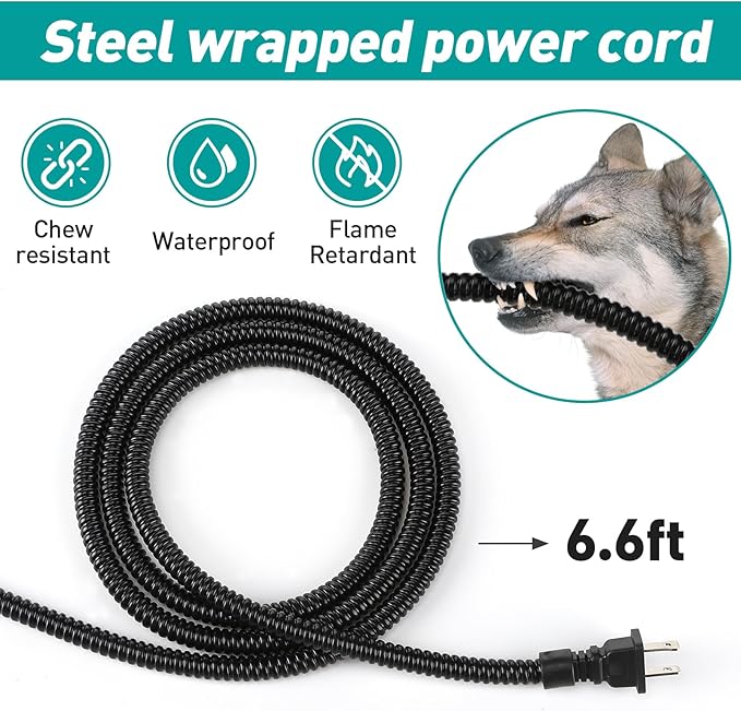 3.2L Heated Water Bowl for Outdoor Dogs Cats - 30W Thermostatic Control Heating Pet Bowl with 6.6Ft Bite-Proof Cord for Winter Chickens