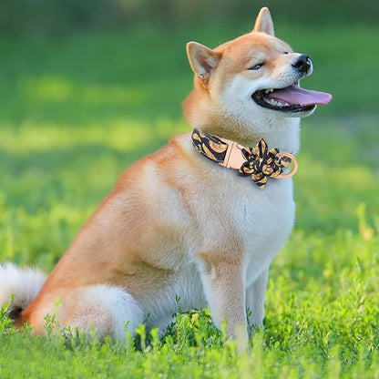 Dog Collar and Leash Set Adjustable Girls Puppy Floral Collars with Bow Tie for Small Medium Large Dogs(S, Feather)