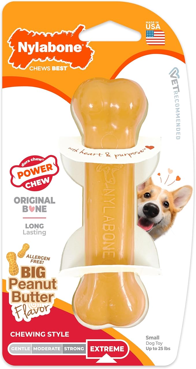Nylabone Original Bone Power Chew Toy for Dogs, Durable & Tough Dog Toys for Aggressive Chewers, Peanut Butter Flavor, Small - Up to 25 lbs - Up to 25 Ibs, 1 Count