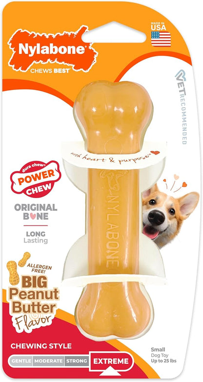 Nylabone Original Bone Power Chew Toy for Dogs, Durable & Tough Dog Toys for Aggressive Chewers, Peanut Butter Flavor, Small - Up to 25 lbs - Up to 25 Ibs, 1 Count