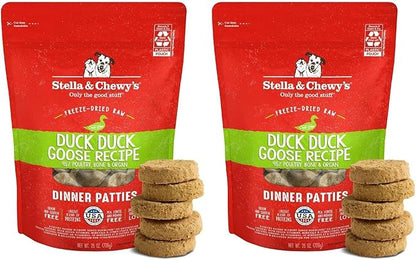 Stella & Chewy's Freeze-Dried Raw Dinner Patties - Duck Duck Goose Recipe - High Protein Grain-Free Puppy & Dog Food - Perfect for Picky Eaters - 25 oz,(Pack of 2)