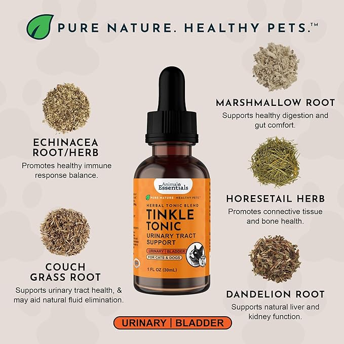 Animal Essentials Tinkle Tonic - Dog & Cat Urinary Tract Support, Kidney Supplement, Supports Urinary Tract, Bladder Health for Pets, with Marshmallow - 1 fl oz