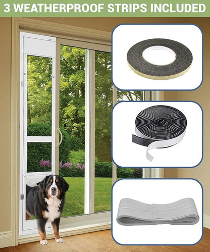 Large Dog Door for Sliding Glass Door - Left Amout from Inside, Adjustable Height: 77.38-81.75 in, Flap Size: 11”(W) x 16”(H)