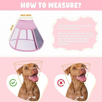 Dog Cone Collar for Dogs After Surgery,Transparent Dogs Cone Stop Licking,Foldable Dog Recovery Collars & Cones Anti-Bite Lick Protective Wound,Protective Elizabethan Collar Alternative,Pink,S