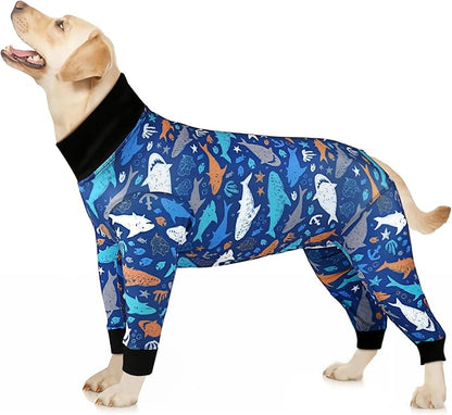 Etdane Dog Onesie Surgery Recovery Suit for Female Male Dogs After Spayed Suit Surgical Recovery Suit Anti Shedding Body Suit for Small Medium Large Dog Sharks/Large