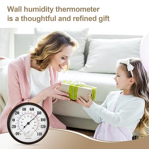 Indoor Outdoor Thermometer Wall Large Numbers Thermometer No Battery 12" Hanging Digital Weather Hygrometers for Home Garden Outside Patio Decor (Brown)