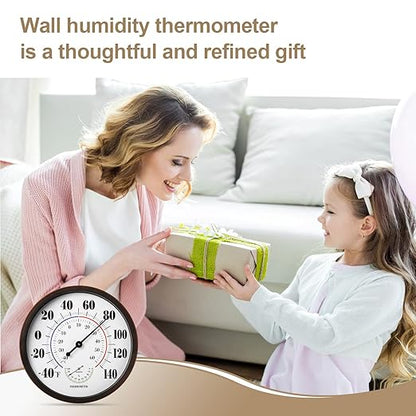 Indoor Outdoor Thermometer Wall Large Numbers Thermometer No Battery 12" Hanging Digital Weather Hygrometers for Home Garden Outside Patio Decor (Brown)