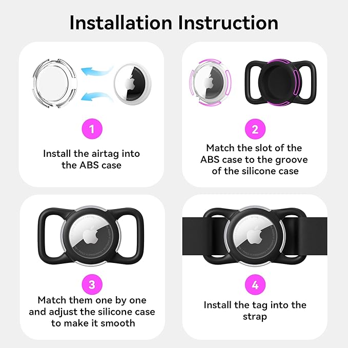 Waterproof Air tag Holder for Dog Collar, Silicone & ABS Air tag Holder for Dog & Cat Collars, Ultra-Durable, Lightweight and Protective Air tag Case (Black & Black, Regular)