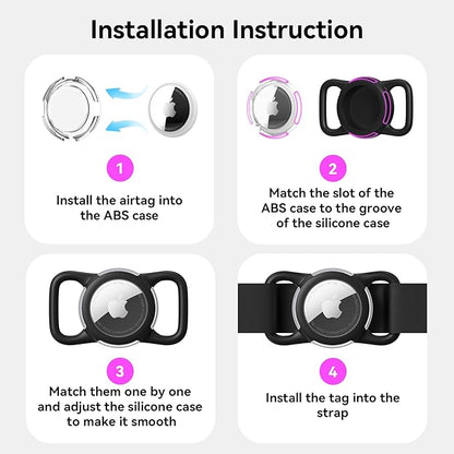 Waterproof Air tag Holder for Dog Collar, Silicone & ABS Air tag Holder for Dog & Cat Collars, Ultra-Durable, Lightweight and Protective Air tag Case (Black & Black, Regular)