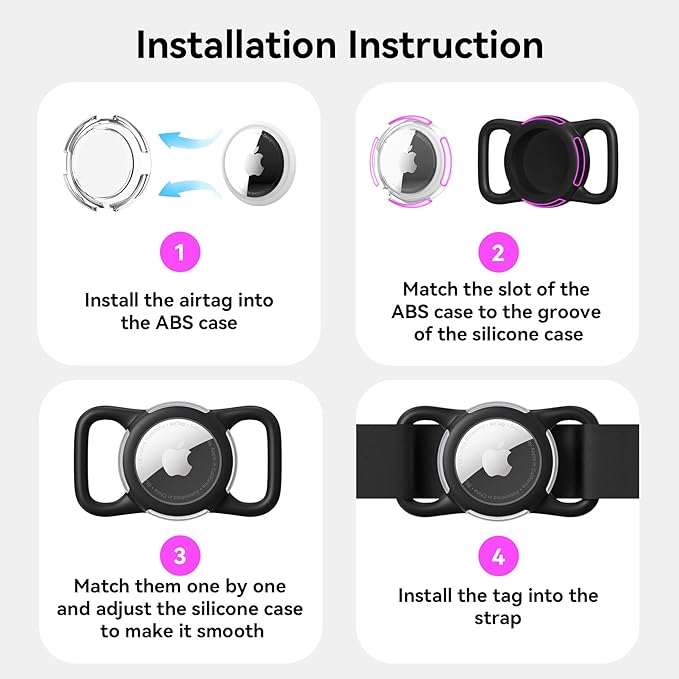 Waterproof Airtag Holder for Dog Collar, Soft Full-Body Protective Airtag Holder for Dog & Cat Collars, Ultra-Durable, Easy Installation, Lightweight Clear Airtag Case (Black, Regular)
