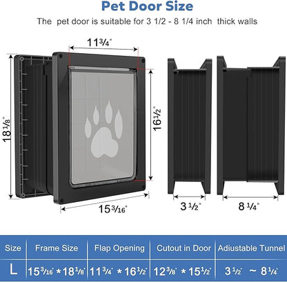 CEESC Large Dog Door for Wall, Weatherproof Pet Door for Cats and Dogs Up to 100 lb, Durable, Telescoping Tunnel, Snap-in Closing Panel Included (Large)