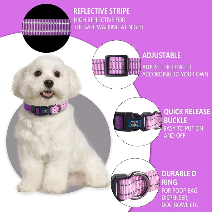 Roses&Poetry Lightpurple Large Dog Collar and Leash Set, Puppy Reflective Leashes with Collars, Adjustable Durable Matching Collar Leash for Large Dogs Girl (Lightpurple-L)