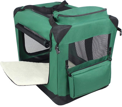 EliteField 3-Door Folding Soft Dog Crate with Carrying Bag and Fleece Bed (2 Year Warranty), Indoor & Outdoor Pet Home (30" L x 21" W x 24" H, Green)