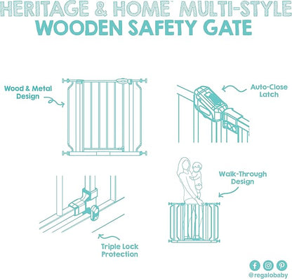 Regalo SAFETY 39" Extra Wide Wood Accent Baby Gate, Pressure Mount for Doorways & Bottom of Stairs, Babies, Toddlers & Pets, Ages 6–24 Months, TESTED & TRUSTED, AMERICAN DESIGNED, FAMILY OWNED