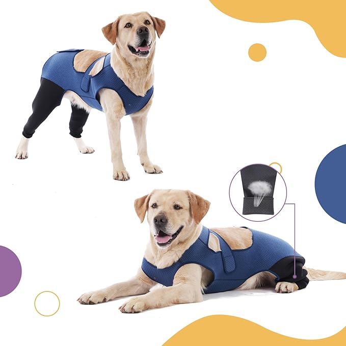 Dog Hind Leg Recovery Sleeve Dog Recovery Suit Breathable Sleeve to Stop Licking and Biting Firm and Secure, Adjustable Size, Comfortable Alternative to Cone Collars (Rear Both Leg，Small)