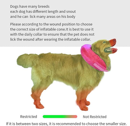 MCHY Inflatable Dog Cone,Adjustable Recovery Collar for Dogs After Surgery,Prevent from Biting & Scratching,Not Block Vision (Pink, S-Neck 7''- 12'')