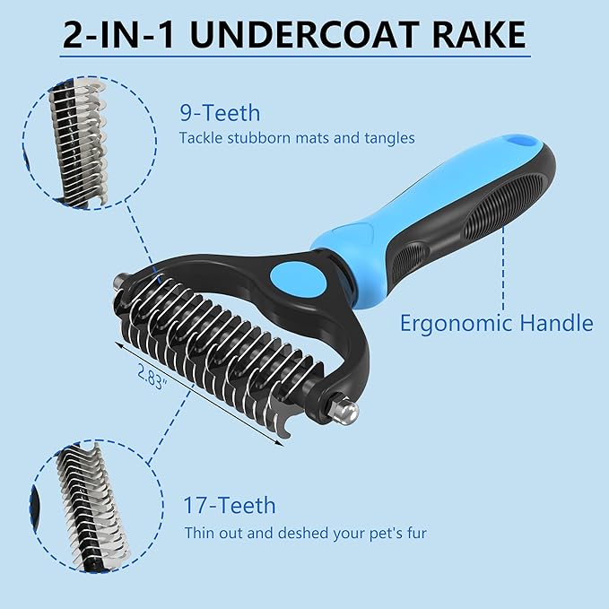 5-in-1 Dog & Cat Extra Long Pin Grooming Kit Slicker Brush for Large Dogs Cats Remove Loose Fur, Undercoat Brush for Shedding, Dematting Comb & Cleaner for Long Haired Pets