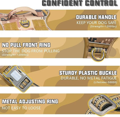 AUROTH Tactical Dog Harness for Large Dogs No Pull Adjustable Pet Harness Reflective Working Training Easy Control Pet Vest Military Service Dog Harnesses Desert Camo XXL
