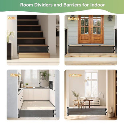 14" Tall Short Dog Gate to Step Over, Retractable Mesh Pet Door for Small Puppy, Extended up to 55" Wide for Indoor Stairs Doorways and Hallway - Black