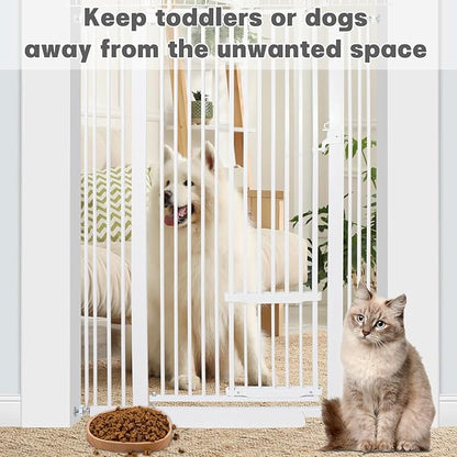 SHYUJAJIE 71 Inch Extra Tall Pet Gate with Small Cat Door, 29.55"-40.55" Adjustable Wide Dog Gate, Tall Cats Gates for Doorway, Stairs, House(White)