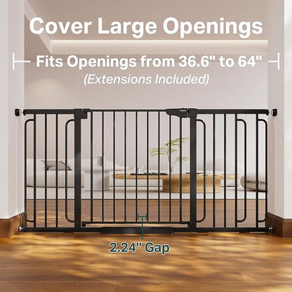 Cumbor Extra Wide Baby & Pet Gate Set, 29.7-48" & 36.6-64" Gates with Dual-Lock, Auto-Close, One-Hand Operation for Stairs, Hallways & Doorways