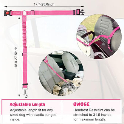 BWOGUE Pet Dog Cat Seat Belts, Car Headrest Restraint Adjustable Safety Leads Vehicle Seatbelt Harness (1 Pack, Pink, Elastic)