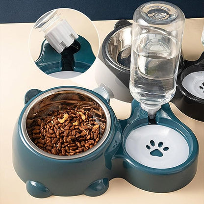 Elevated Pet Feeders with Removable Stainless Steel Bowl and Automatic Water Dispenser and Dogs