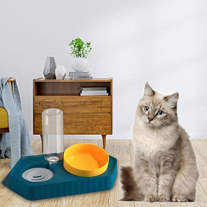 Dog Bowls Drinking Food Container Wet and Dry Food Bowls Set Pet Feeding Station Automatic Pet Feeder for Cats Dogs Supplies, Double Blue