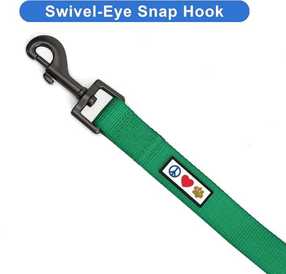Pawtitas Personalized 6 ft Lush Green Dog Leash M/L Custom Name and Phone Embroidery Strong Nylon Leash for Medium and Large Breeds