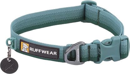 Ruffwear, Front Range Dog Collar, Adjustable Tubelok Webbing, Lightweight, Side Release Buckle, Aluminum V-Ring, Durable for Everyday Use, River Rock Green, 20"-26"