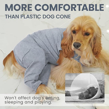 IDOMIK Dog Recovery Suit,Dog Leg Sleeve to Stop Licking Rear Legs,Thigh Wound Protective Sleeve,Male Female Pet Surgical Clothes,Doggy Surgical Suit with Pants Cover,Cone Collar Alternative,Grey,M