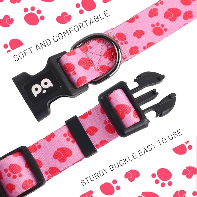 QQPETS Adjustable Soft Dog Collar: Print Flower Pink Multicolor Cute Patterns for XS Small Medium Large Pet Girl Boy Puppy Walking Running Training