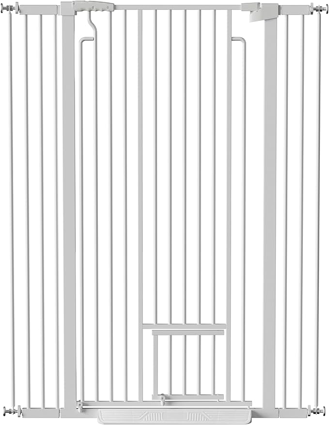 53.15" Extra Tall Cat Gate for Doorway, 29.53"-40.16" Wide Auto Close Safety Pet Gate with Small Cat Door, NO Drilling Pressure Mount Kit for Cats and Dogs, White