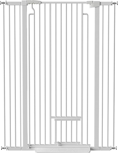 53.15" Extra Tall Cat Gate for Doorway, 29.53"-40.16" Wide Auto Close Safety Pet Gate with Small Cat Door, NO Drilling Pressure Mount Kit for Cats and Dogs, White