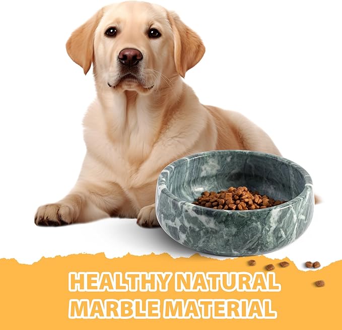 Karibiber Natural Marble Dog Bowl, 5lbs Non-Slip Cat and Dog Food Bowl Dish, Non-Tipping Weighted Puppy Pet Dish, Durable Food and Water Bowls, Easy to Clean, Holds 4 Cups(Indian Green)