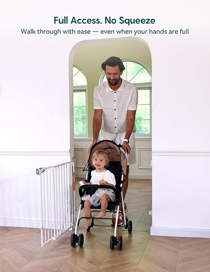 Babelio Baby Gate for Stairs, Kitchen & Doorways, No Bottom Bar| Easy Installation| One-Handed Operation| Auto-Close| Hardware Mount (Drill Needed) Safety Dog Gate (White - 2 Pcs, 26-43" W, 28" H)
