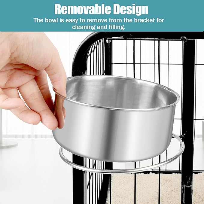 Dog Bowl Stainless Steel Dog Bowls Pet Hanging Food Water Bowl Cage Feeding Cup Feeder for Dogs Cats Rabbits Birds Small Animal (Large (2pcs)